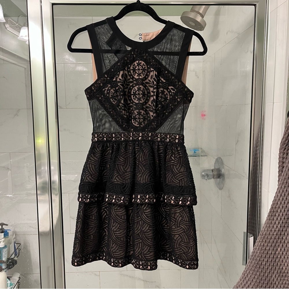 BCBG lace cutout mini dress